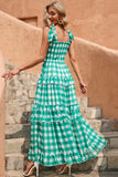 grønn plaid boho maxi sommer kjole