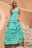 grønn plaid boho maxi sommer kjole