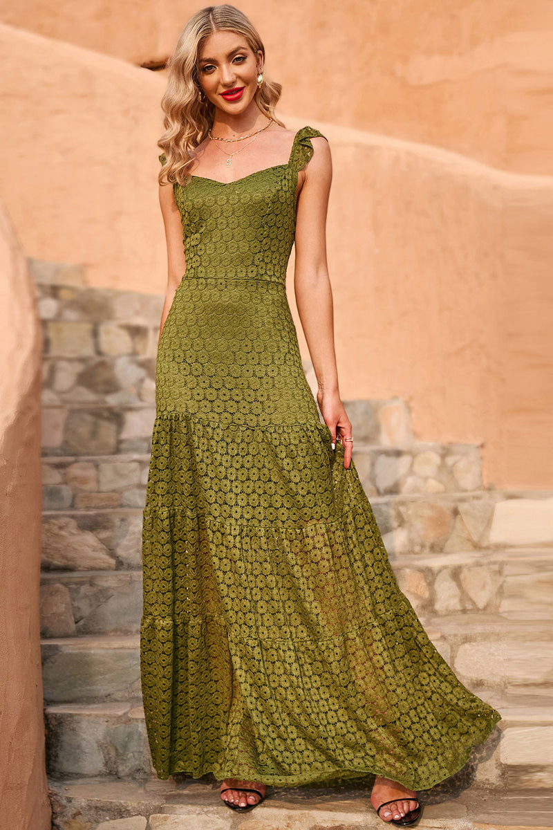 Load image into Gallery viewer, hæren grønn sommer blonder maxi kjole