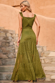 hæren grønn sommer blonder maxi kjole
