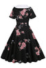 Load image into Gallery viewer, svart floral trykt vintage kjole med belte