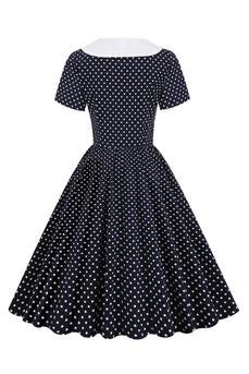 svart og hvit polka prikker vintage 1950-tallet kjole med bowknot