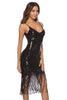 Load image into Gallery viewer, svart paljett spaghetti stropper frynse cocktail kjole