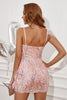 Load image into Gallery viewer, rødme paljett V-hals homecoming kjole med fjær