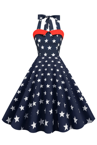 retro stil grime marineblå vintage kjole