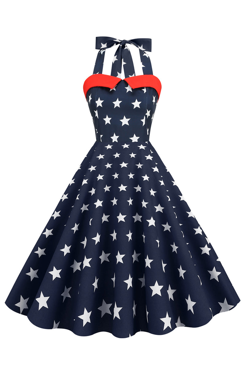 Load image into Gallery viewer, retro stil grime marineblå vintage kjole