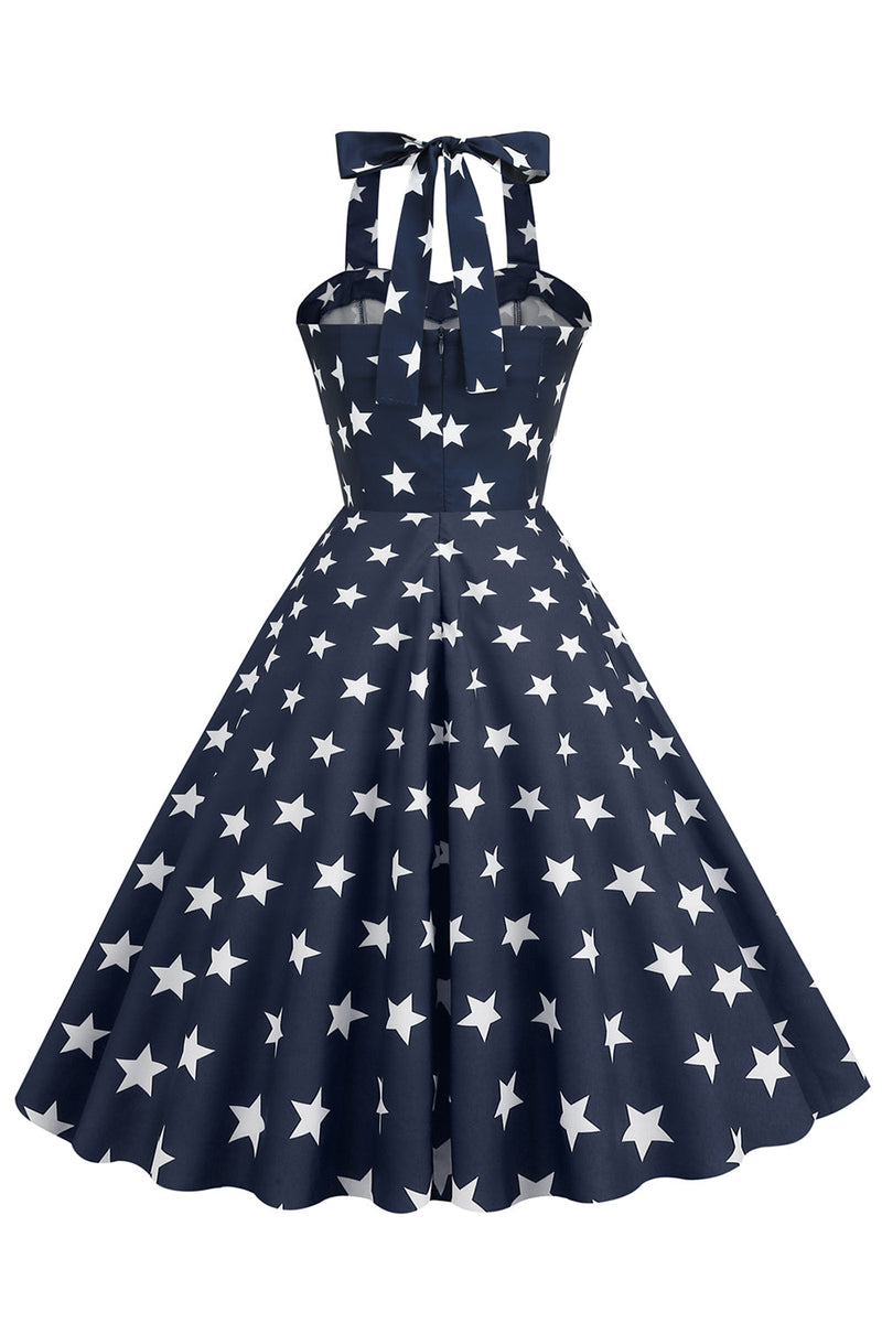 Load image into Gallery viewer, retro stil grime marineblå vintage kjole