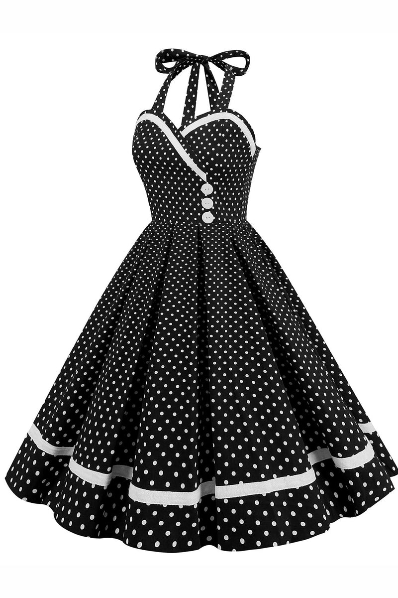 Load image into Gallery viewer, halter polka prikker swing kjole med knapper