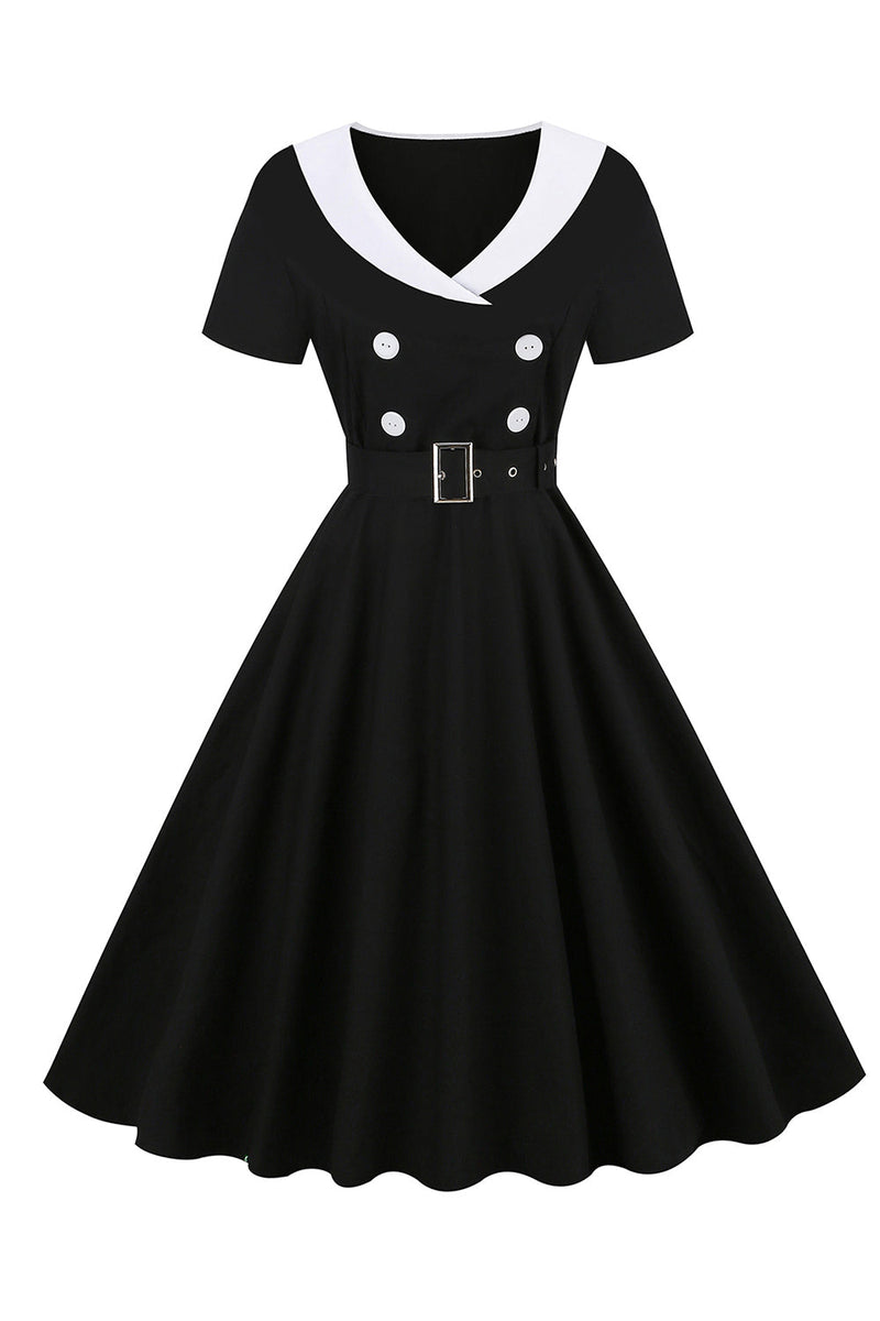 Load image into Gallery viewer, svart 1950-tallet swing kjole med belte