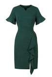 Mørkegrønn Bodycon 1960-tallet Kjole med Ruffles