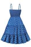 Royal Blue Polka Prikker 1950-tallet Kjole