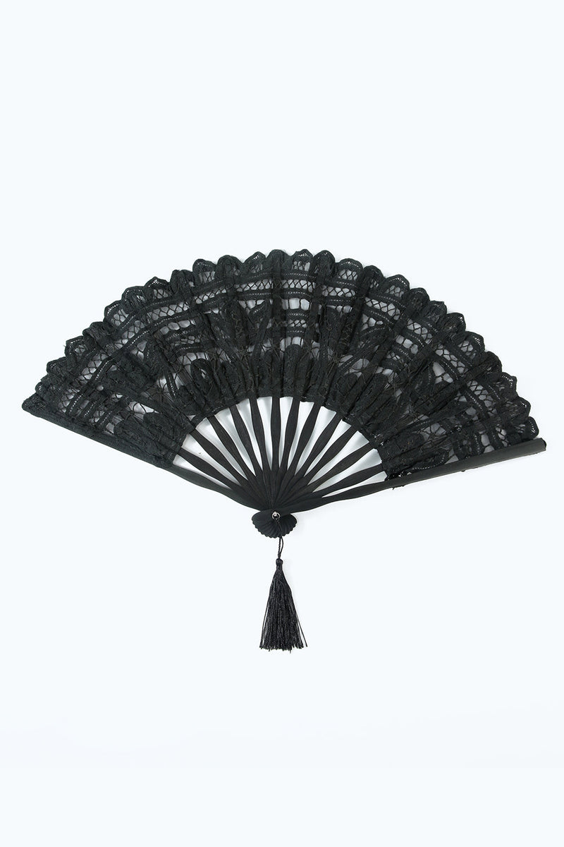 Load image into Gallery viewer, Elfenben 1920-tallet hul blonder fan med frynser