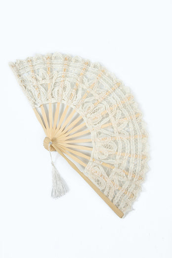 Elfenben 1920-tallet hul blonder fan med frynser
