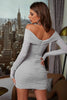 Load image into Gallery viewer, kappe av skulderen grå kort cocktail kjole med lange ermer