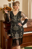 svart gylden beaded paljetter 1920s plus size kjole