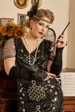 svart gylden beaded paljetter 1920s plus size kjole