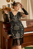Load image into Gallery viewer, svart gylden beaded paljetter 1920s plus size kjole