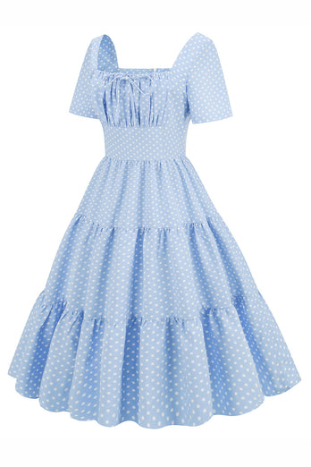 lyseblå polka prikker swing 1950-tallet kjole