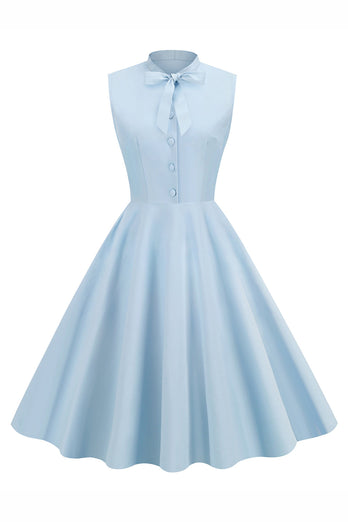 lyseblå heldekkende A-linje 1950-tallet kjole vidd knapper