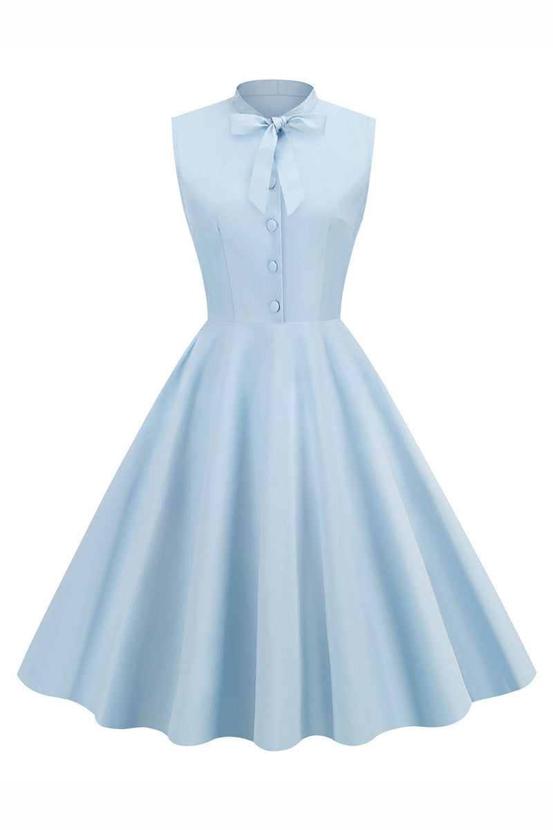 Load image into Gallery viewer, lyseblå heldekkende A-linje 1950-tallet kjole vidd knapper