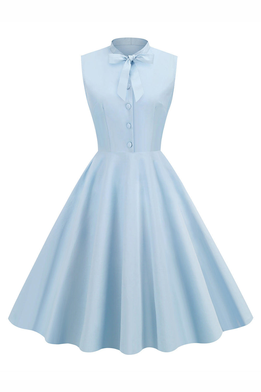 lyseblå heldekkende A-linje 1950-tallet kjole vidd knapper