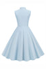 Load image into Gallery viewer, lyseblå heldekkende A-linje 1950-tallet kjole vidd knapper