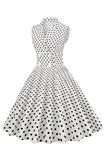 Navy V-Neck Polka Dots 1950-tallet Swing Dress