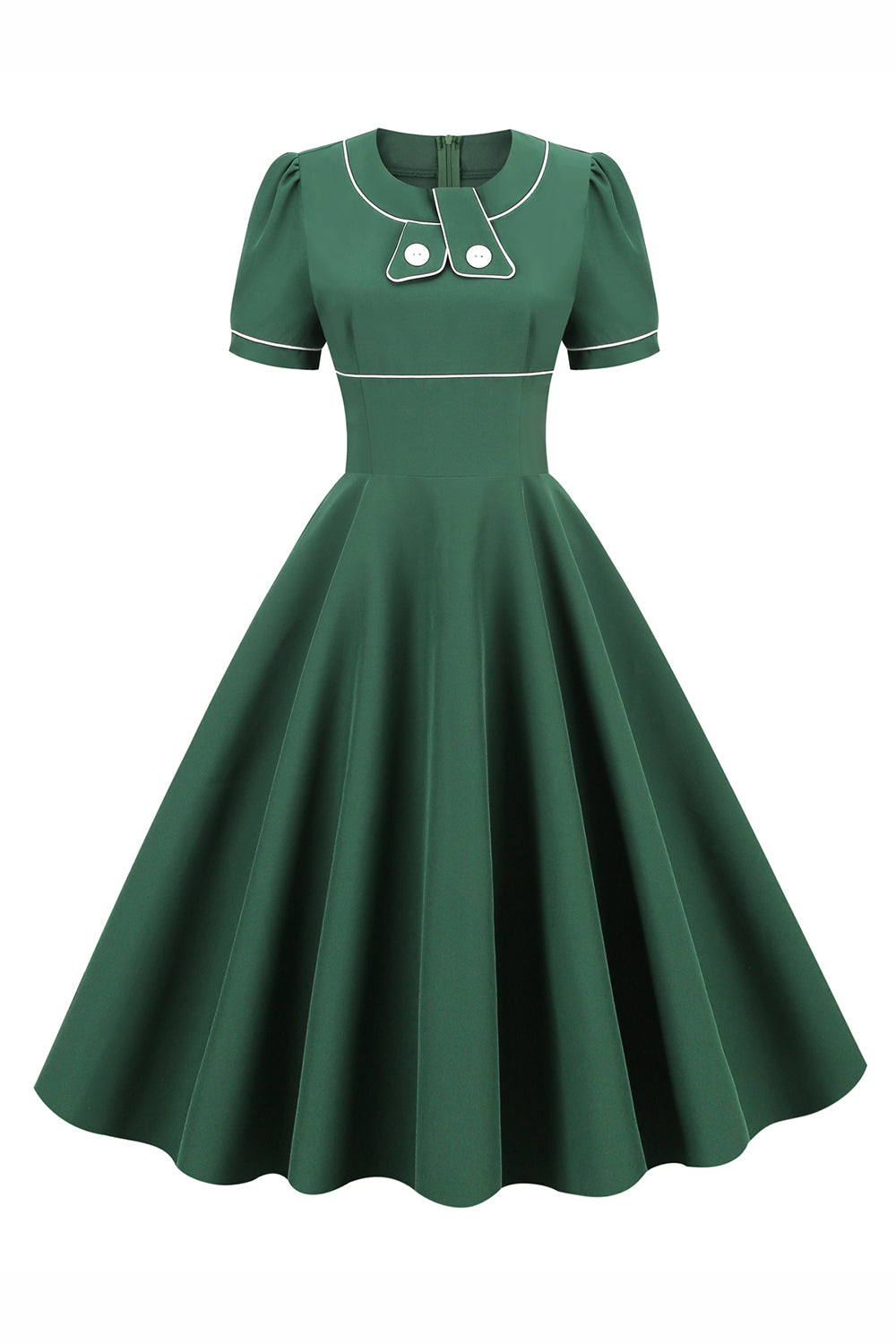 grønn A-linje solid swing 1950s kjole