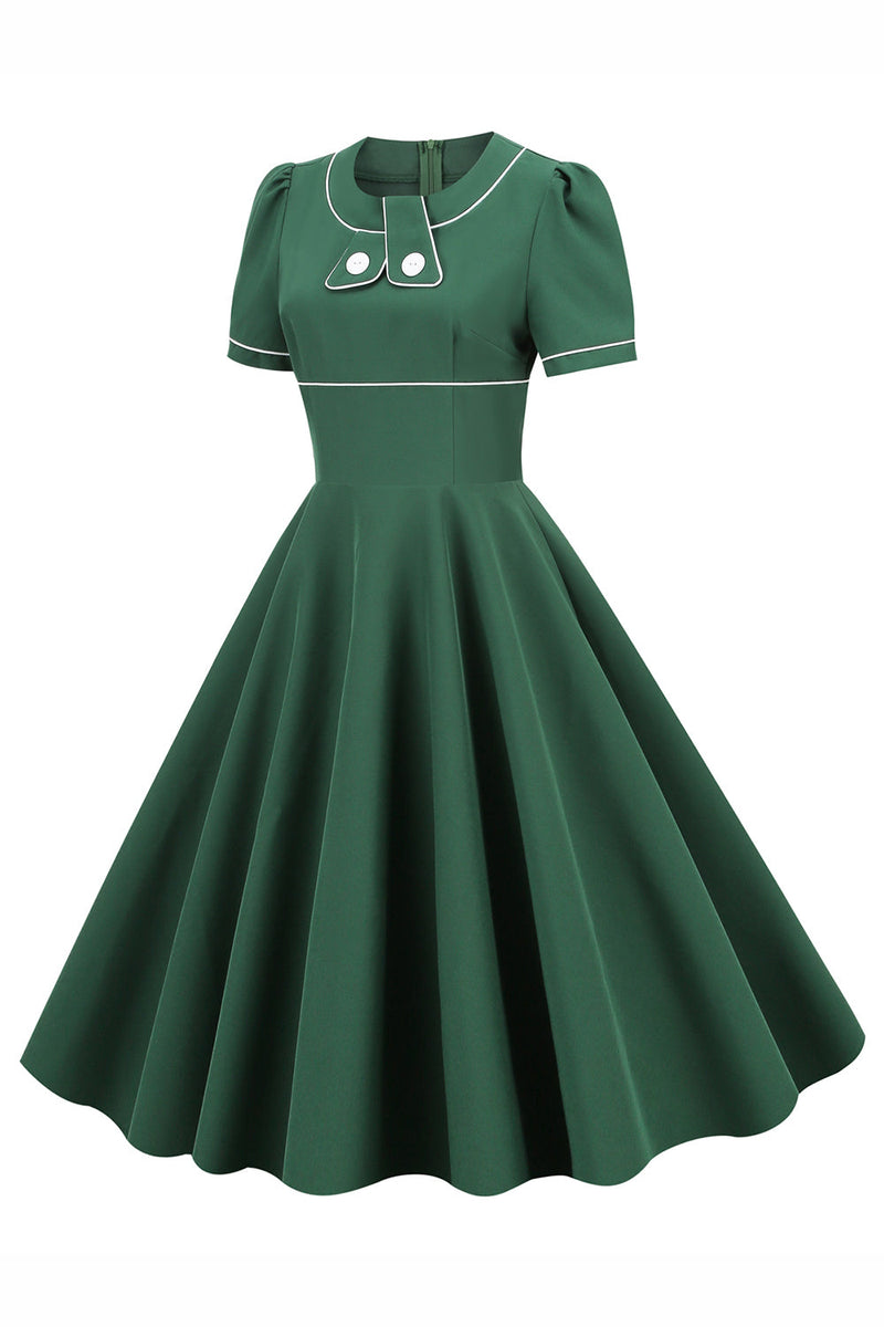 Load image into Gallery viewer, grønn A-linje solid swing 1950s kjole