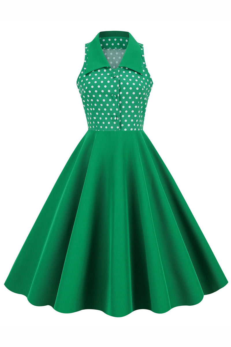 Load image into Gallery viewer, grønn lapel nakke polka prikker swing 1950-tallet kjole