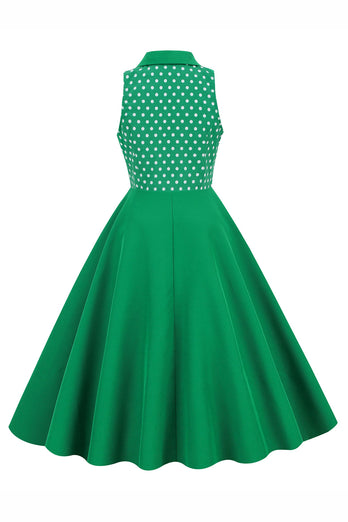 grønn lapel nakke polka prikker swing 1950-tallet kjole