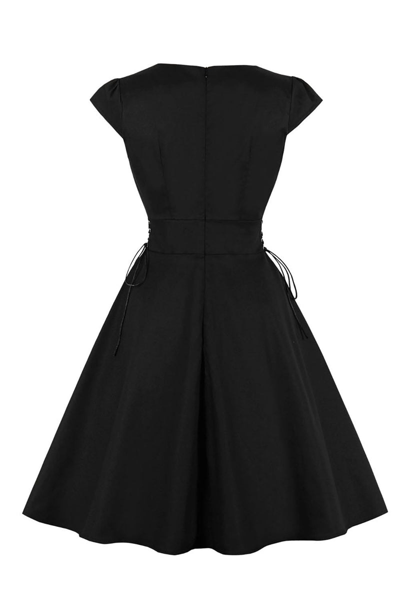 Load image into Gallery viewer, svart blonder-up vintage halloween kjole