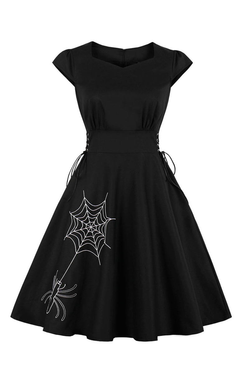 Load image into Gallery viewer, svart blonder-up vintage halloween kjole