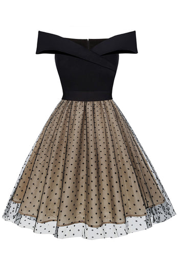svart av skulderen polka prikker 1950-tallet kjole
