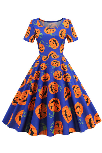 Halloween kortermet mannskap nakke vintage print kjole