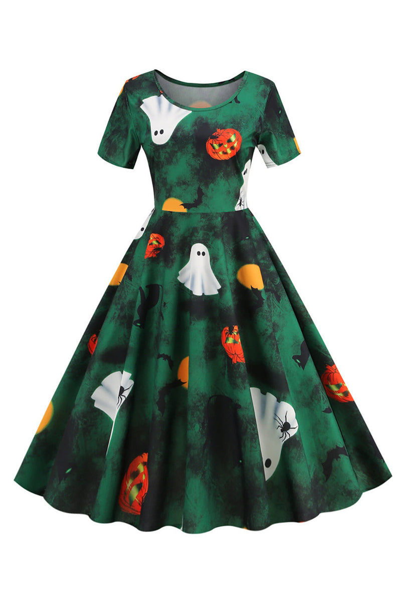Load image into Gallery viewer, Halloween kortermet mannskap nakke vintage print kjole