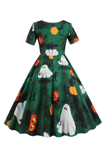 Halloween kortermet mannskap nakke vintage print kjole