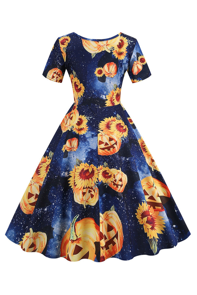 Load image into Gallery viewer, Halloween kortermet mannskap nakke vintage print kjole