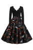 Load image into Gallery viewer, v hals svart halloween vintage kjole med lange ermer