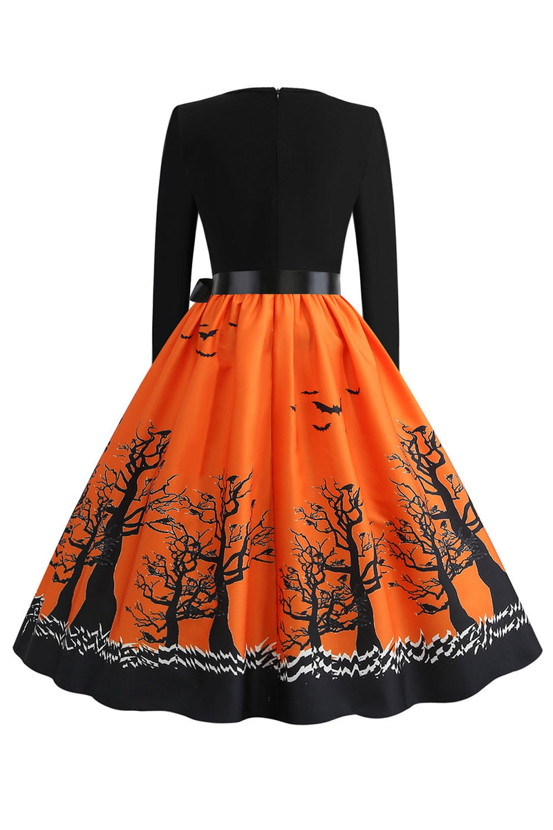 Load image into Gallery viewer, V-hals trykt Halloween kjole med belte