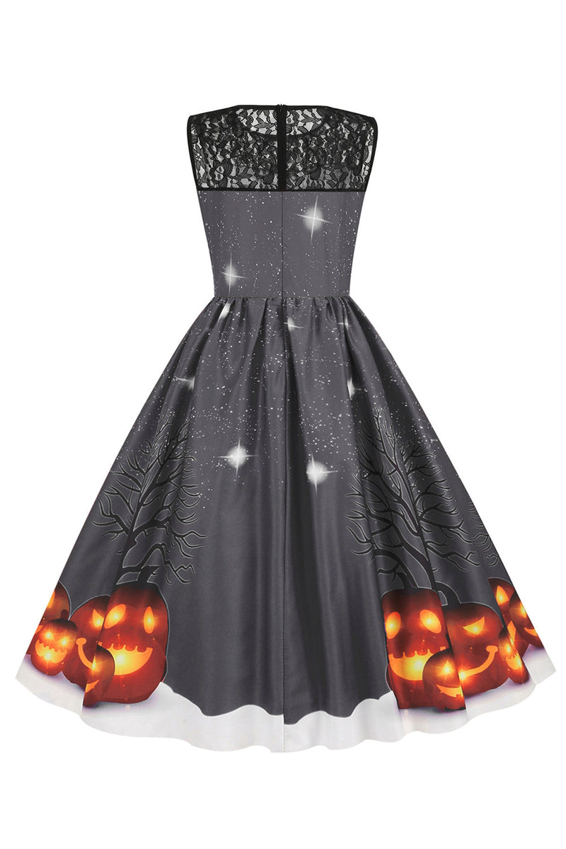 Load image into Gallery viewer, vintage mannskap nakke blonder panel print halloween kjole