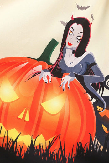 V-Hals Langermet Jack-o-lantern Print Halloween Retro Kjole