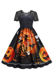 blonder kortermet print halloween retro kjole