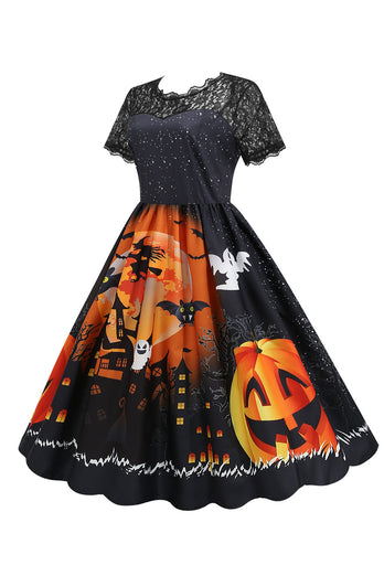 blonder kortermet print halloween retro kjole