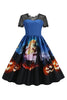 Load image into Gallery viewer, blonder kortermet print halloween retro kjole