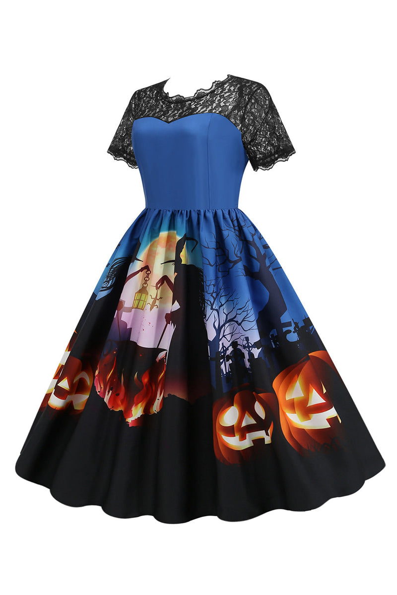 Load image into Gallery viewer, blonder kortermet print halloween retro kjole