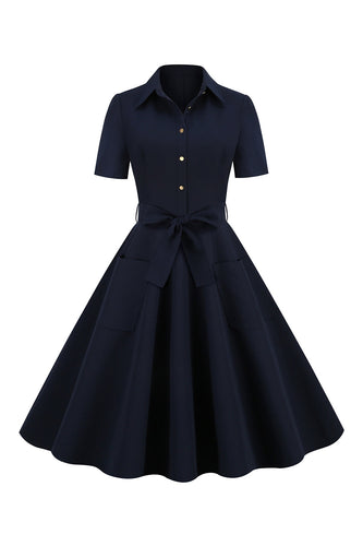 marine lapel nakke vintage 1950-tallet kjole