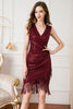 Load image into Gallery viewer, Burgund sequins cocktail kjole med frynser
