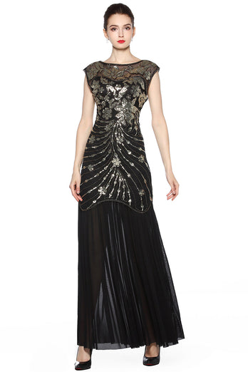 svart paljett lang 1920-tallet kjole
