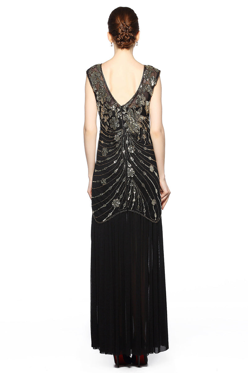 Load image into Gallery viewer, svart paljett lang 1920-tallet kjole